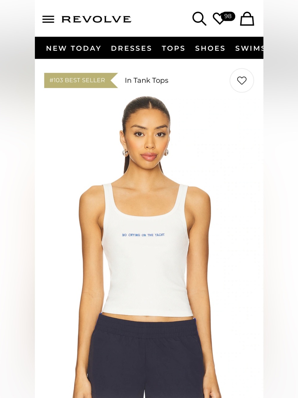 White Scoop Neck Graphic Tank Top - Subtle Blue Text